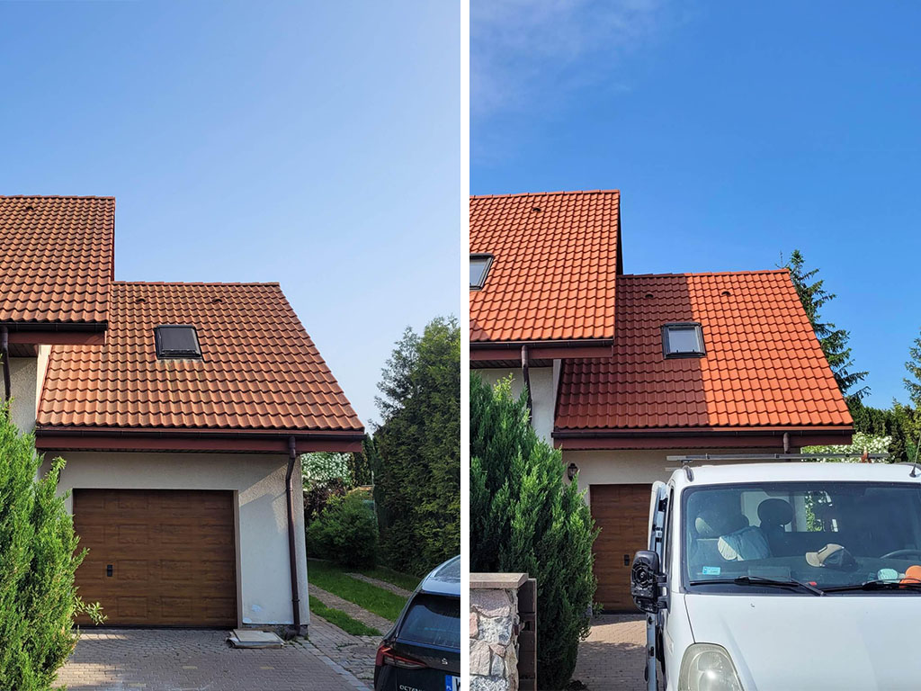 dach przed i po czyszczeniu